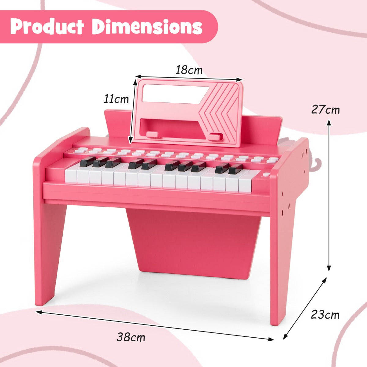 Tangent – Keyboard Barn Mini Digitalt Piano Träleksak med Inställbar Hastighet – 25 – Rosa