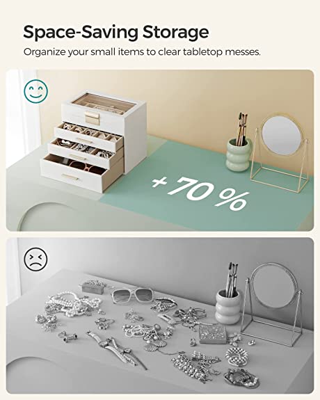 Smyckeskrin – 4 plan med glaslock – Vit