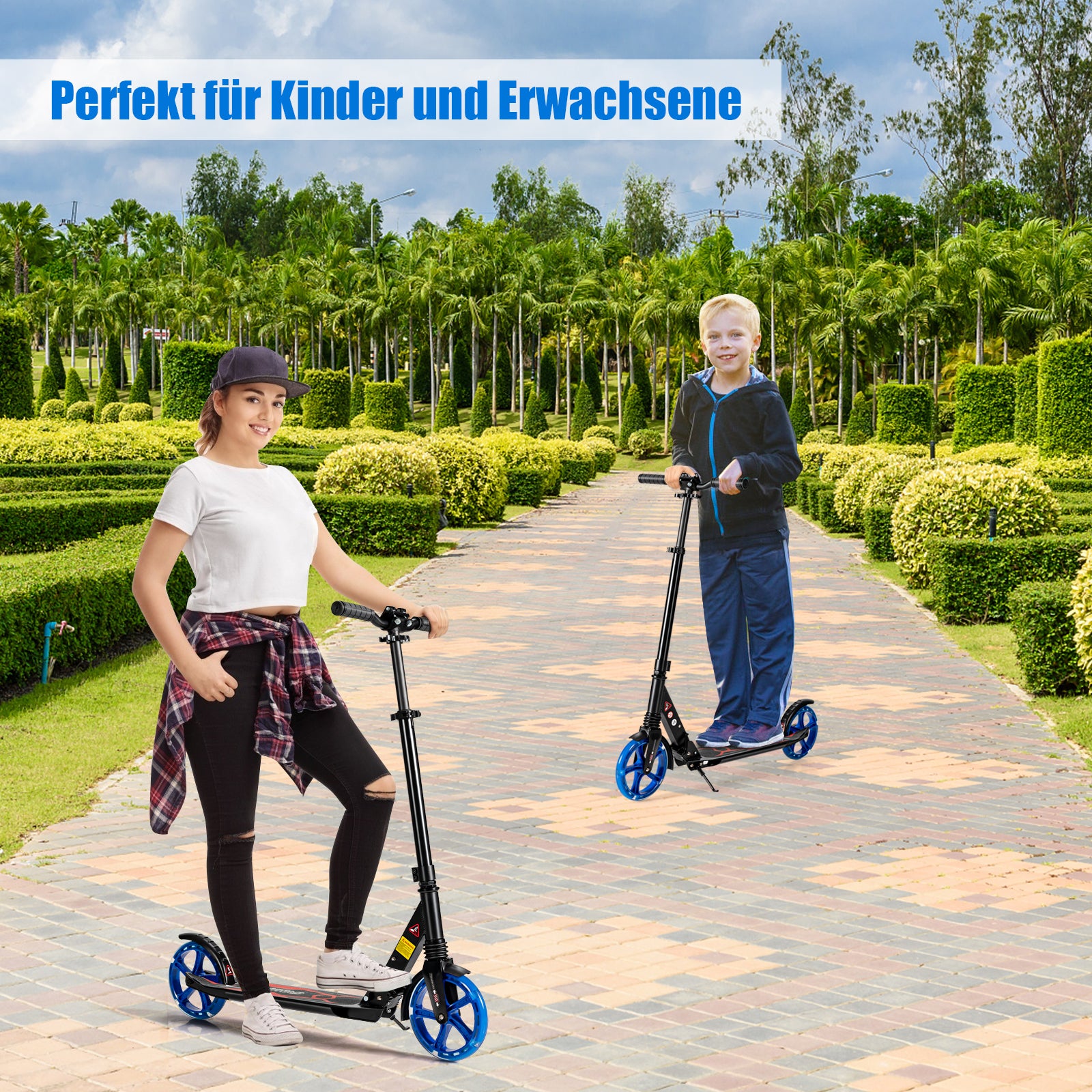 Kick – Scooter för barn LED Light Höjdjusterbar Svart + – 93 x 43 x 91-106 cm – Blå