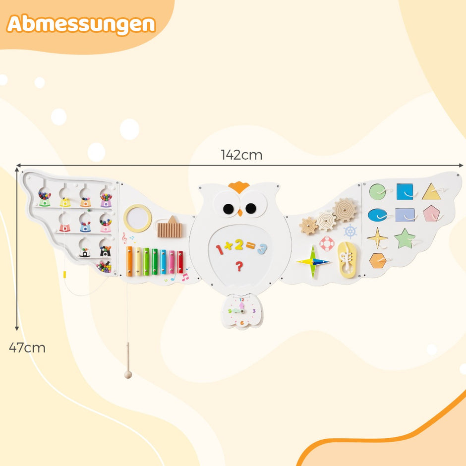 i – Busy Board Baby Owls Aktivitetsvägg med paneler Montessori Träleksaker Lärande – 11 1 – Vit