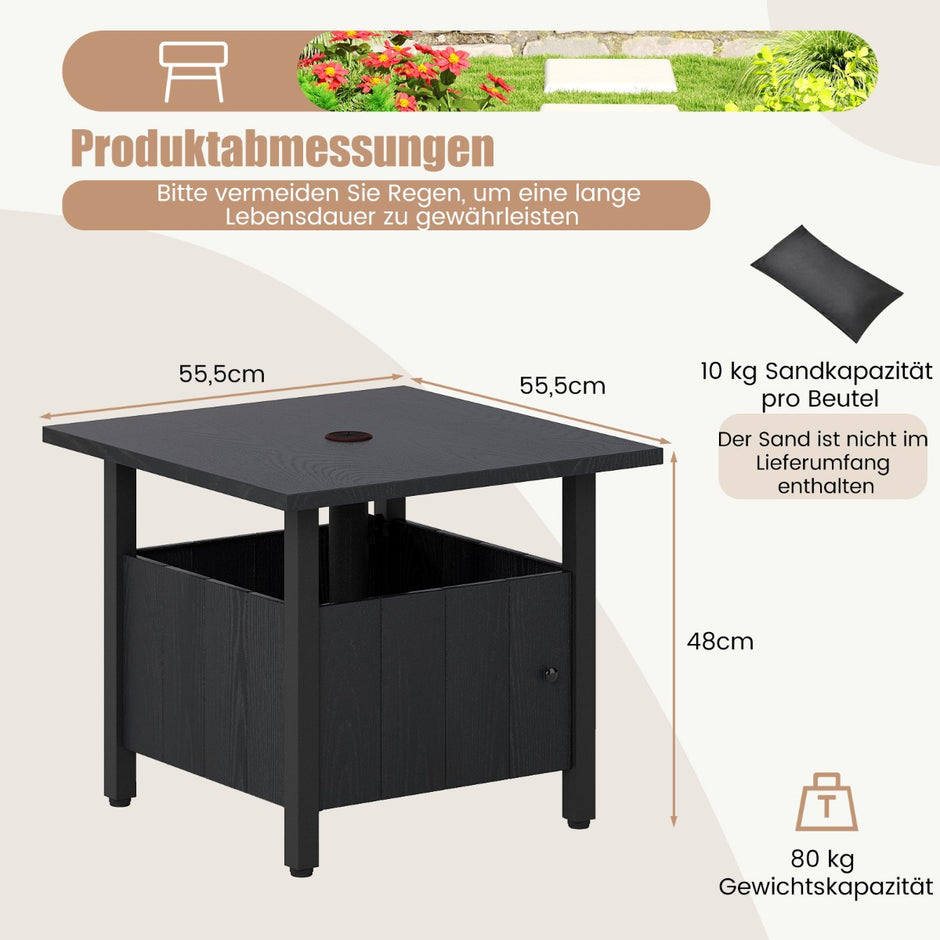 Utomhus – sidobord med parasollhål, trädgårdsbord sandpåsar, balkongbord – Ø 48 cm 2 – Svart