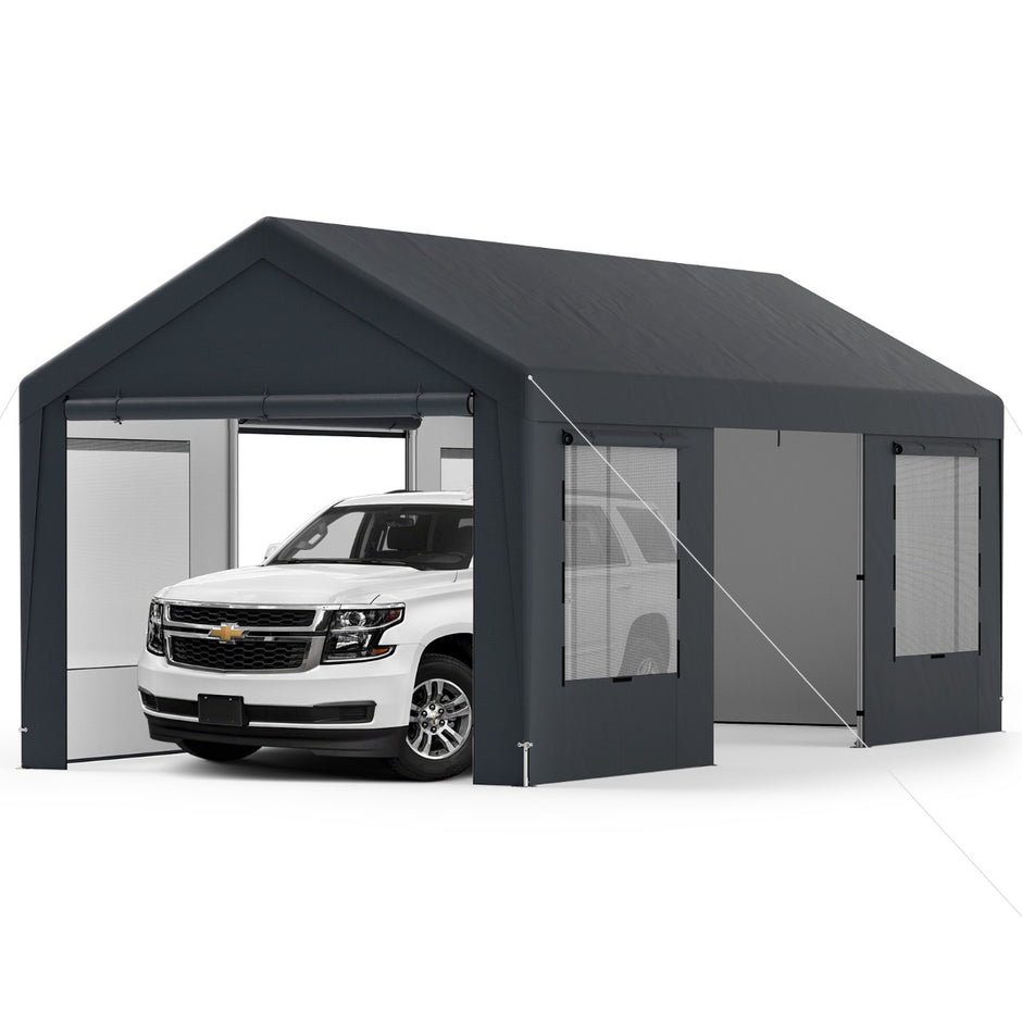 Carport – tältgarage med avtagbara sidoväggar och rullportar betes – 8 – Svart