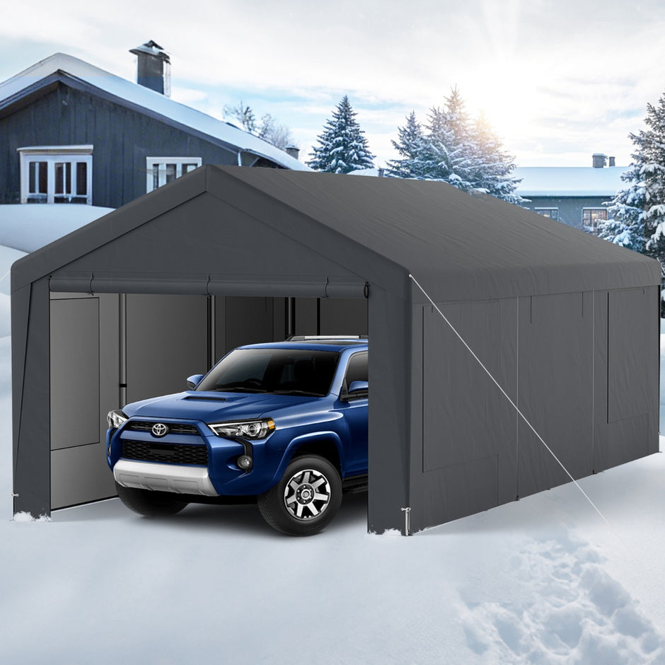Carport – tältgarage med avtagbara sidoväggar och rullportar betes – 8 – Svart
