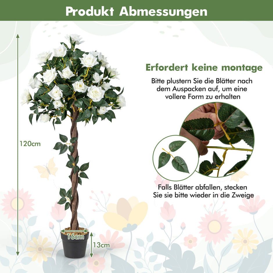 Rosenbaum – med vita rosor konstträd blommor konstgjort blomträd – 120 cm – Vit