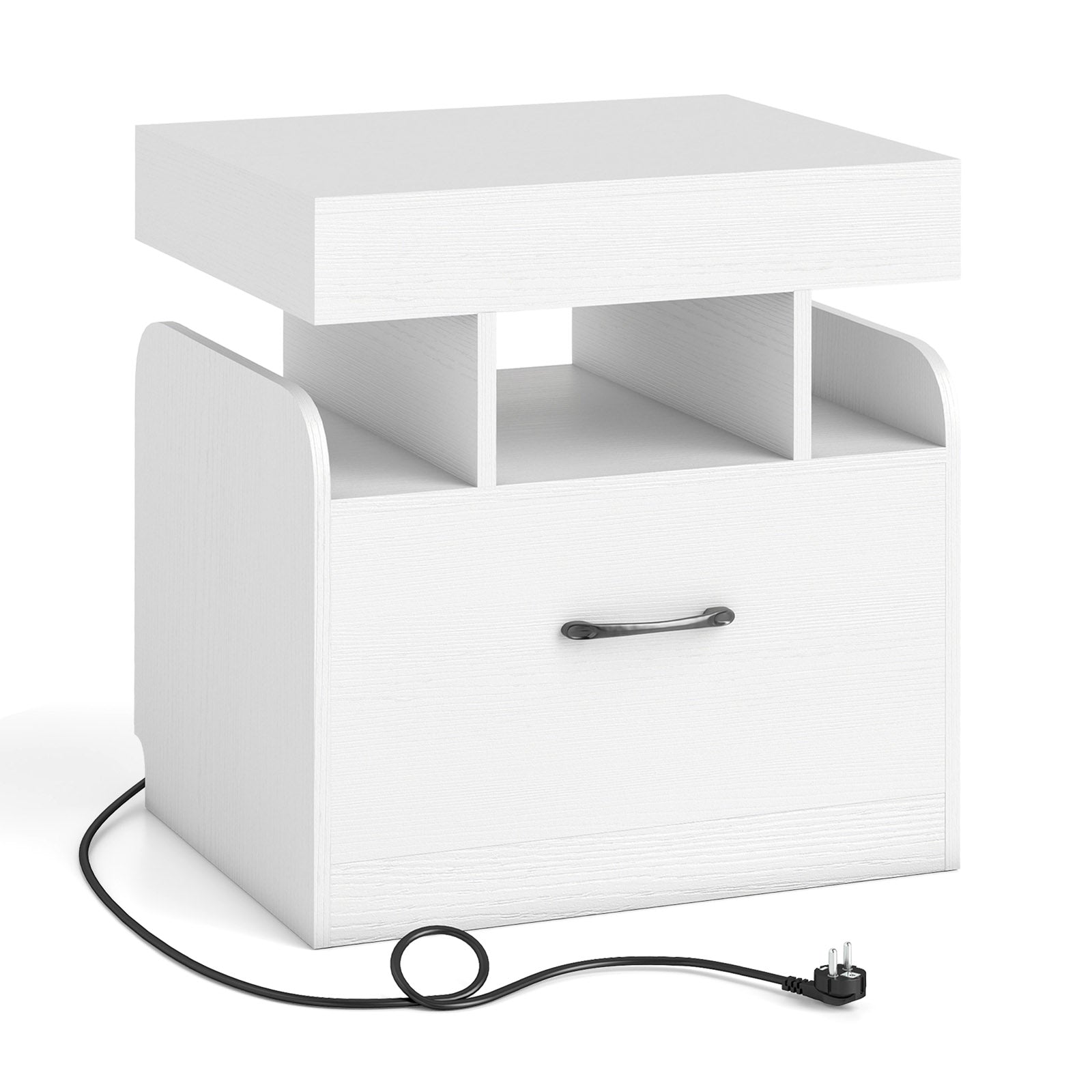 Nattduksbord – med laddstation Sido låda Nattbord öppna fack – 50 x 40 x 55 cm – Vit