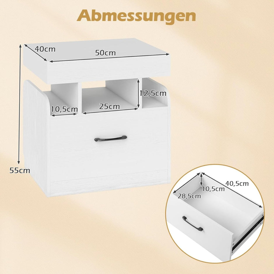 Nattduksbord – med laddstation Sido låda Nattbord öppna fack – 50 x 40 x 55 cm – Vit