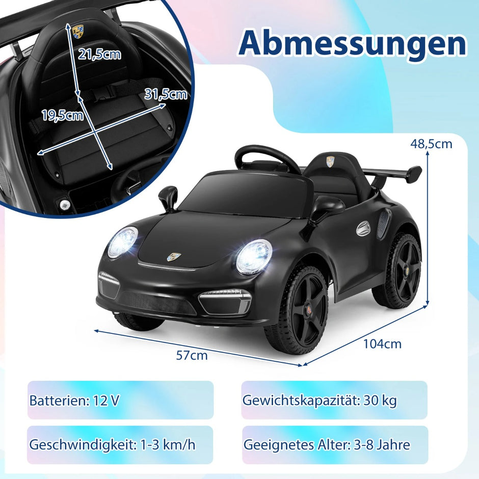 12V – elbil för barn med fjärrkontroll och mjukstart Licensierad Porsche – Svart