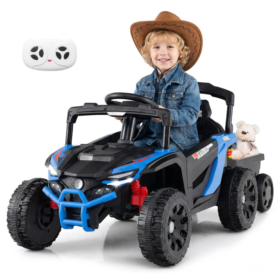 12V – barn traktor med avtagbar släpvagn och föräldra fjärrkontroll Elektrisk UTV – Blå