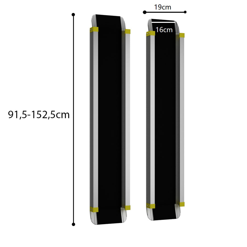 Rullstolsramp – upp till teleskopramp med halkskydd beläggning last aluminium – 2 x 270 kg 91,5-152,5 cm – Svart