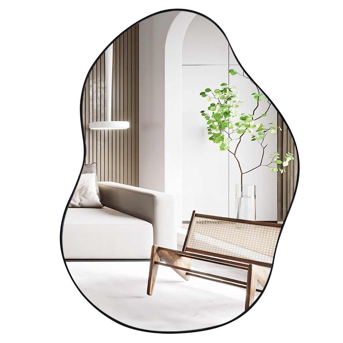 Asymmetrisk – väggspegel med premium baksida Oregelbundet formad – 78 x 56,5 cm – Svart