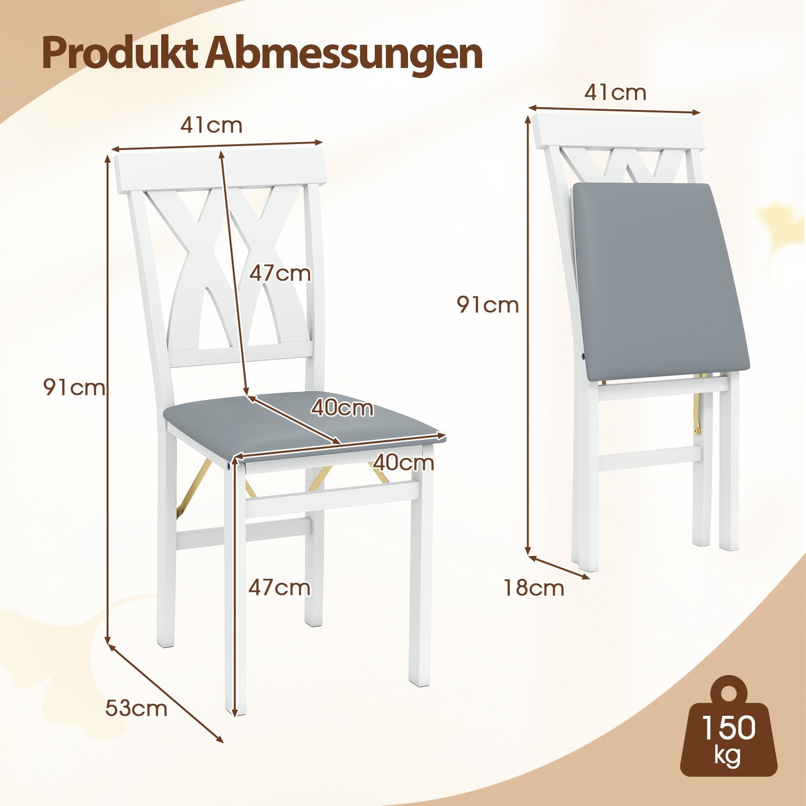 pack – matstolar, hopfällbar köksstol med vadderad sits, sidostol – 2 – Vit
