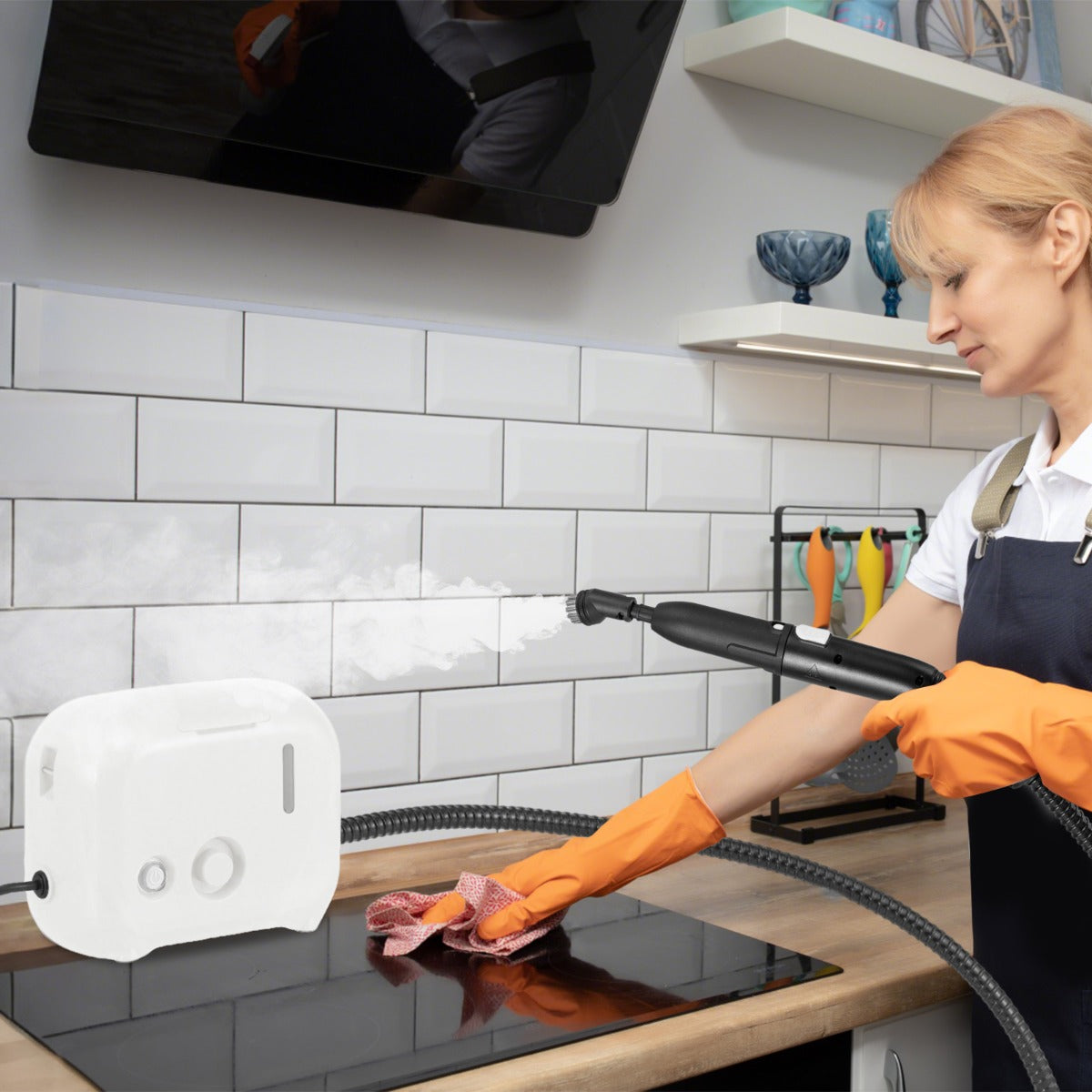 1500W – ångtvätt Ångtryck: bar, uppvärmningstid: 15s, temperatur: upp till 180℃ Handhållen – 3 – Vit
