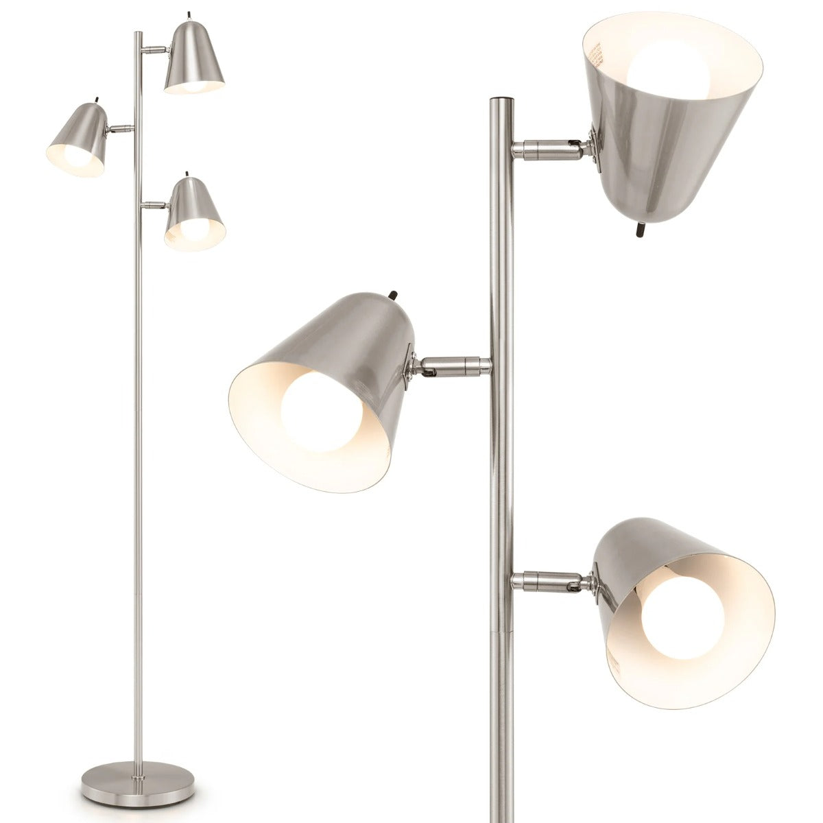 Golvlampa – med E27 glödlampor och 360° justerbara lampskärmar – 3 163 cm – Silver