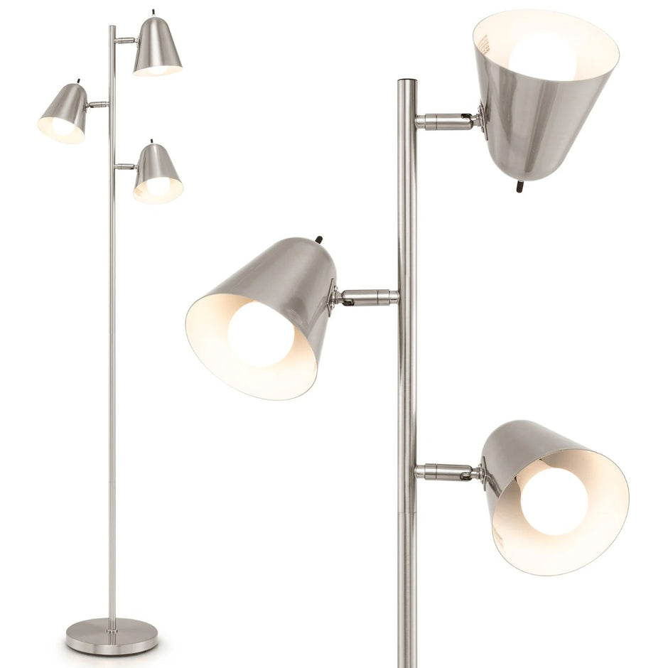 Golvlampa – med E27 glödlampor och 360° justerbara lampskärmar – 3 163 cm – Silver