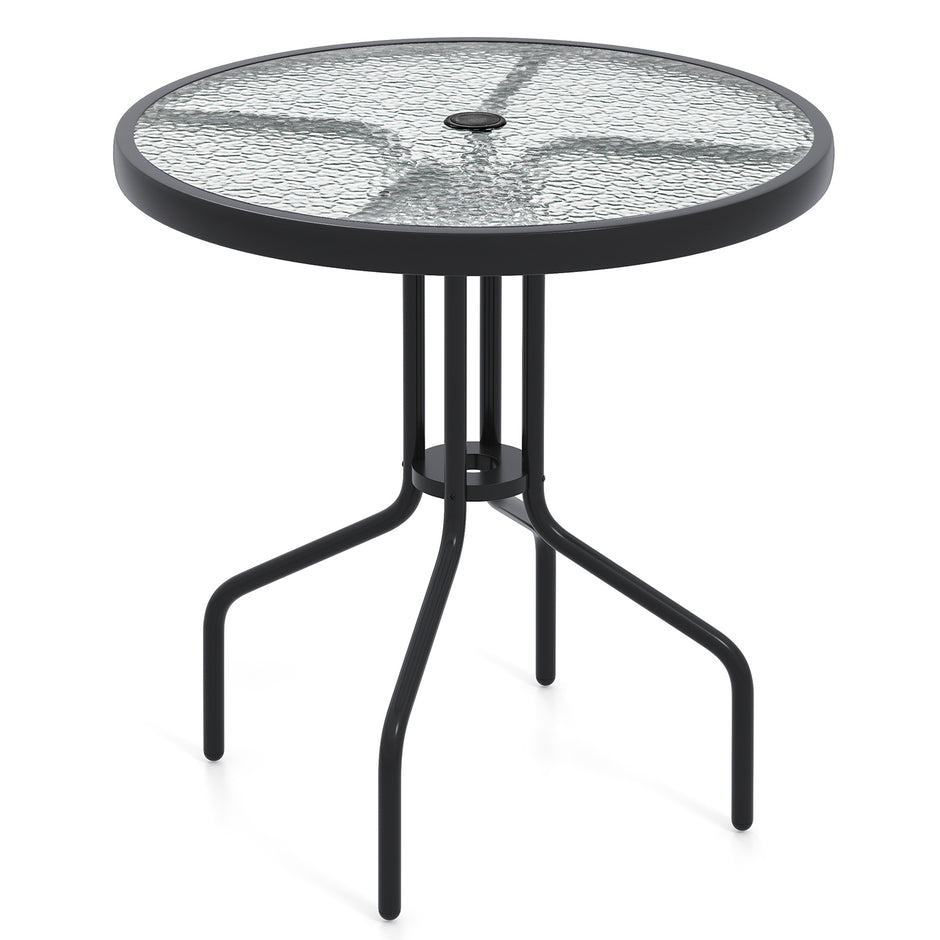 Trädgårdsbord – med parasollhål Bistråbord bordsskiva av härdat glas – 70 x 70 x 71 cm – Svart