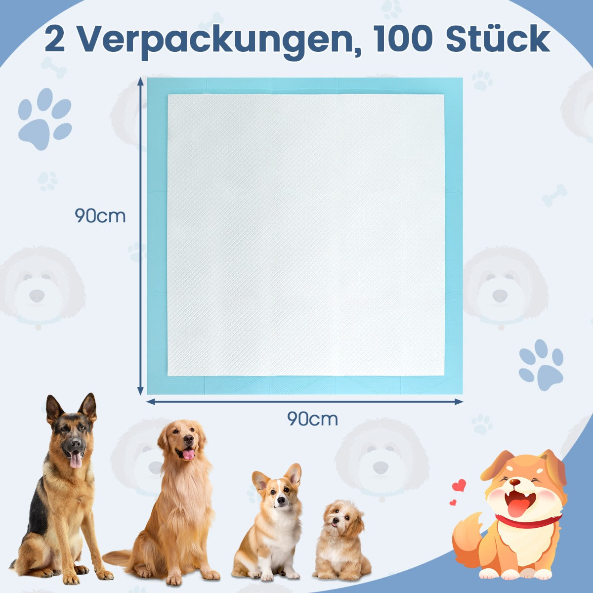 Träningsmaterial – Hunden Ute säker lagers design Valpunderlag Puppy Pads stycken – 6 90 x 90 cm 100 – Blå