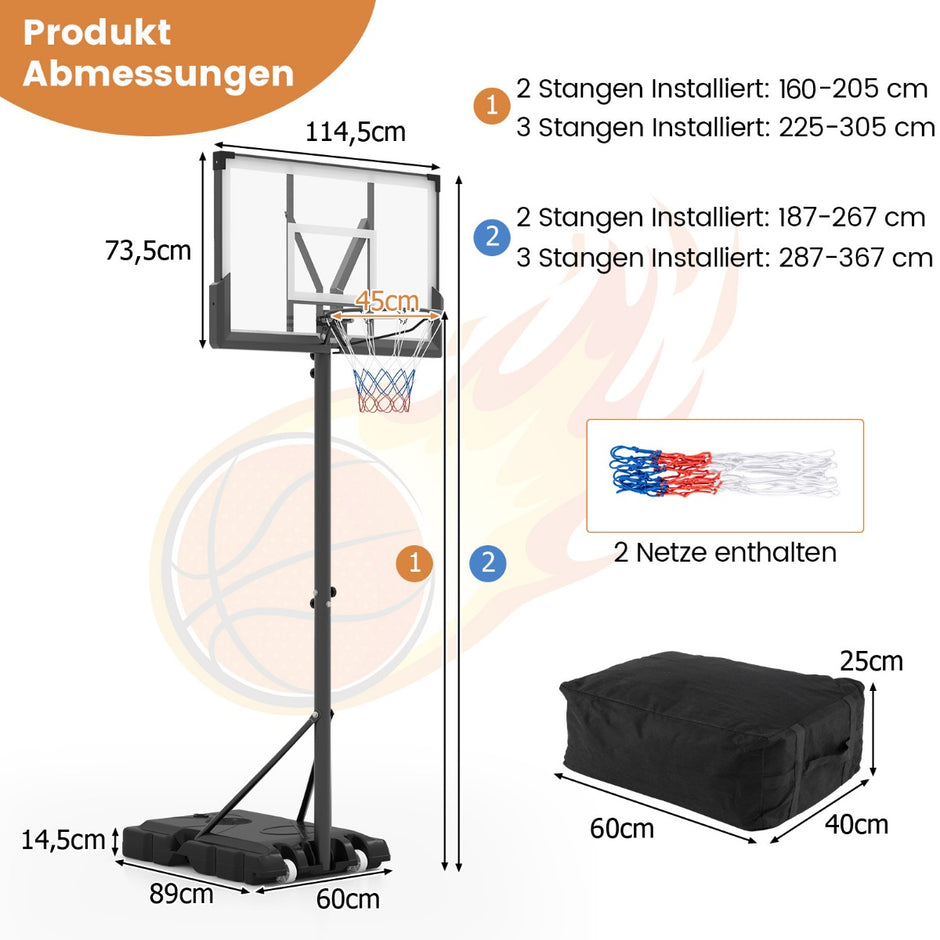 Utomhusbasketbåge – med stativ och viktväska nät – 2 – Svart