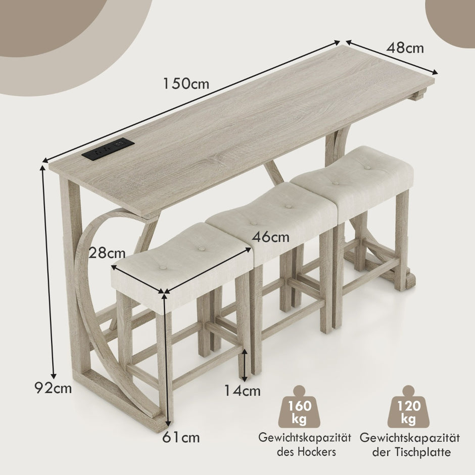 Bartabell – med barstolset uttag och USB portar för personer – 2 2 2-3 – Beige