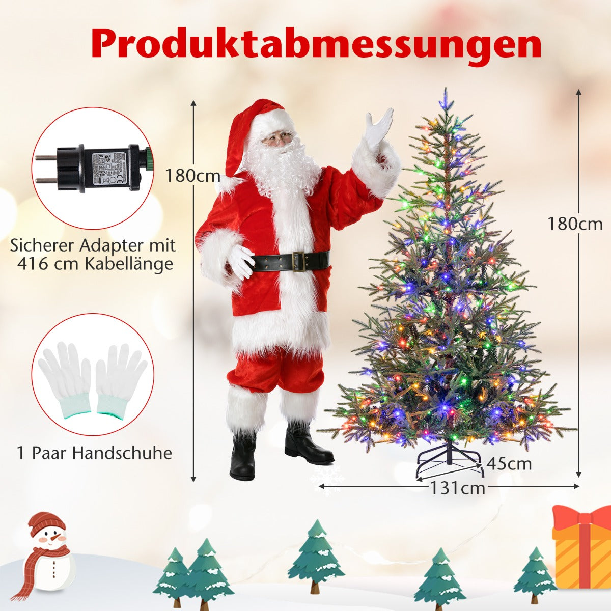 Konstgjord – julgran med flerfärgade LED lampor – 250 180 cm – Grön