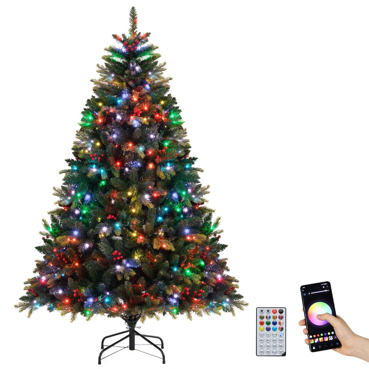 Konstgjord – julgran med APP styrda flerfärgade RGB lampor – 370 180 cm – Grön
