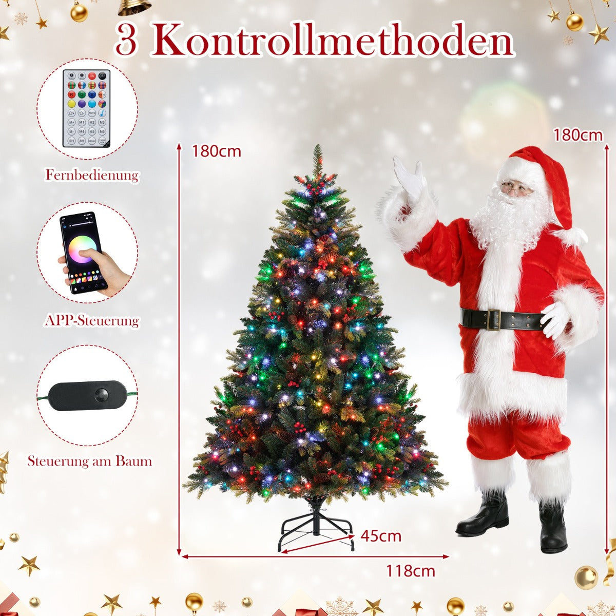 Konstgjord – julgran med APP styrda flerfärgade RGB lampor – 370 180 cm – Grön