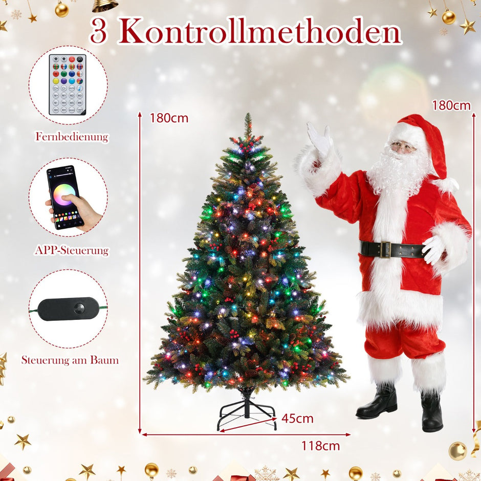 Konstgjord – julgran med APP styrda flerfärgade RGB lampor – 370 180 cm – Grön