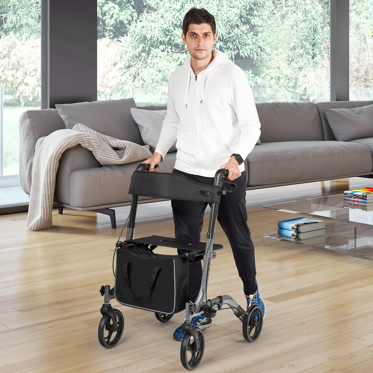Aluminium – Rollator Fällbar Reserullator Höjdjusterbar Lättviktsrullator – Grå