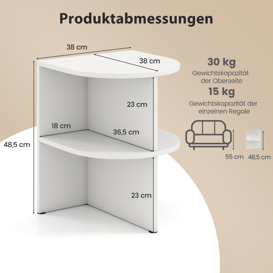 pack – halvrund sidobord vånings nattduksbord med öppna hyllor kaffebord – 2 2 38 x 38 x 485 cm – Vit