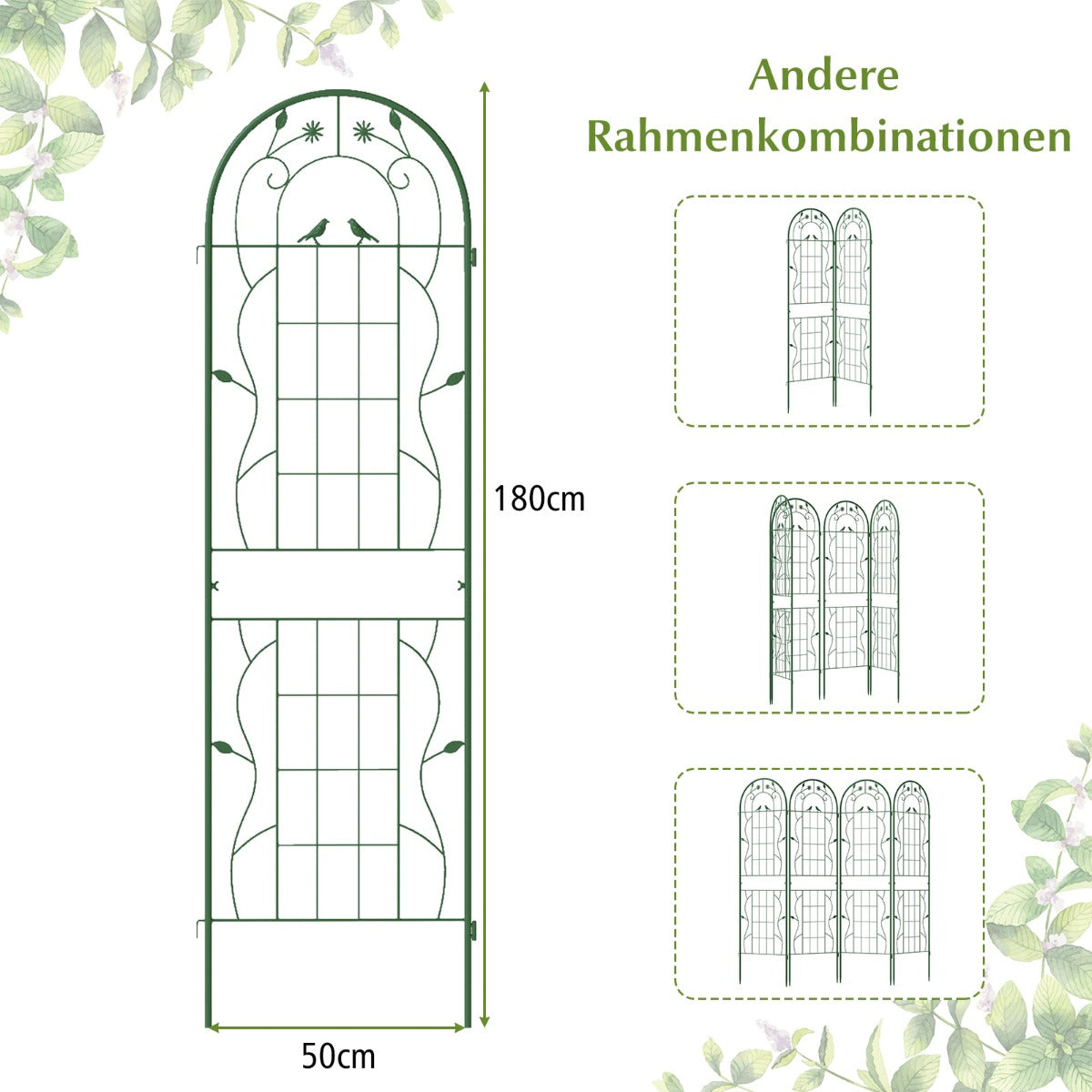 Rankgitter – Metall pack dekorativ trädgårdsstaket fristående klätterhjälp – 2 180 cm x 50 cm – Grön
