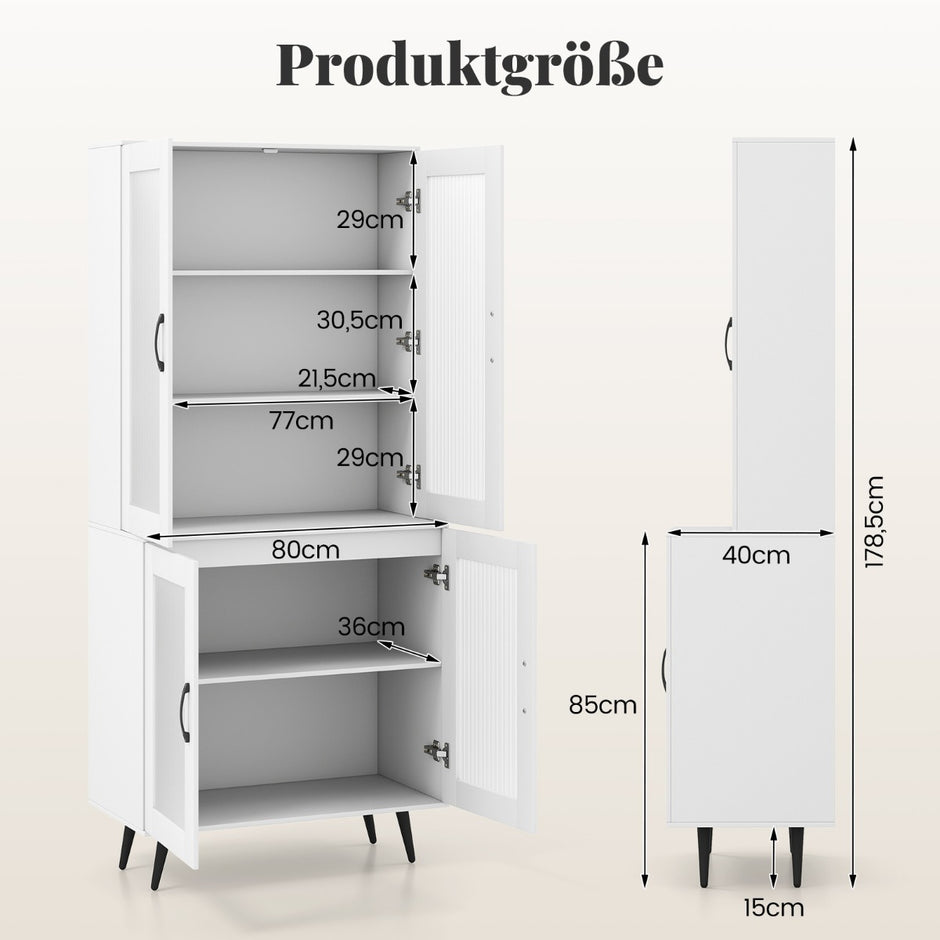 Hög – köksskåp med transparenta dörrar och justerbar hylla bufféskåp – 4 – Vit