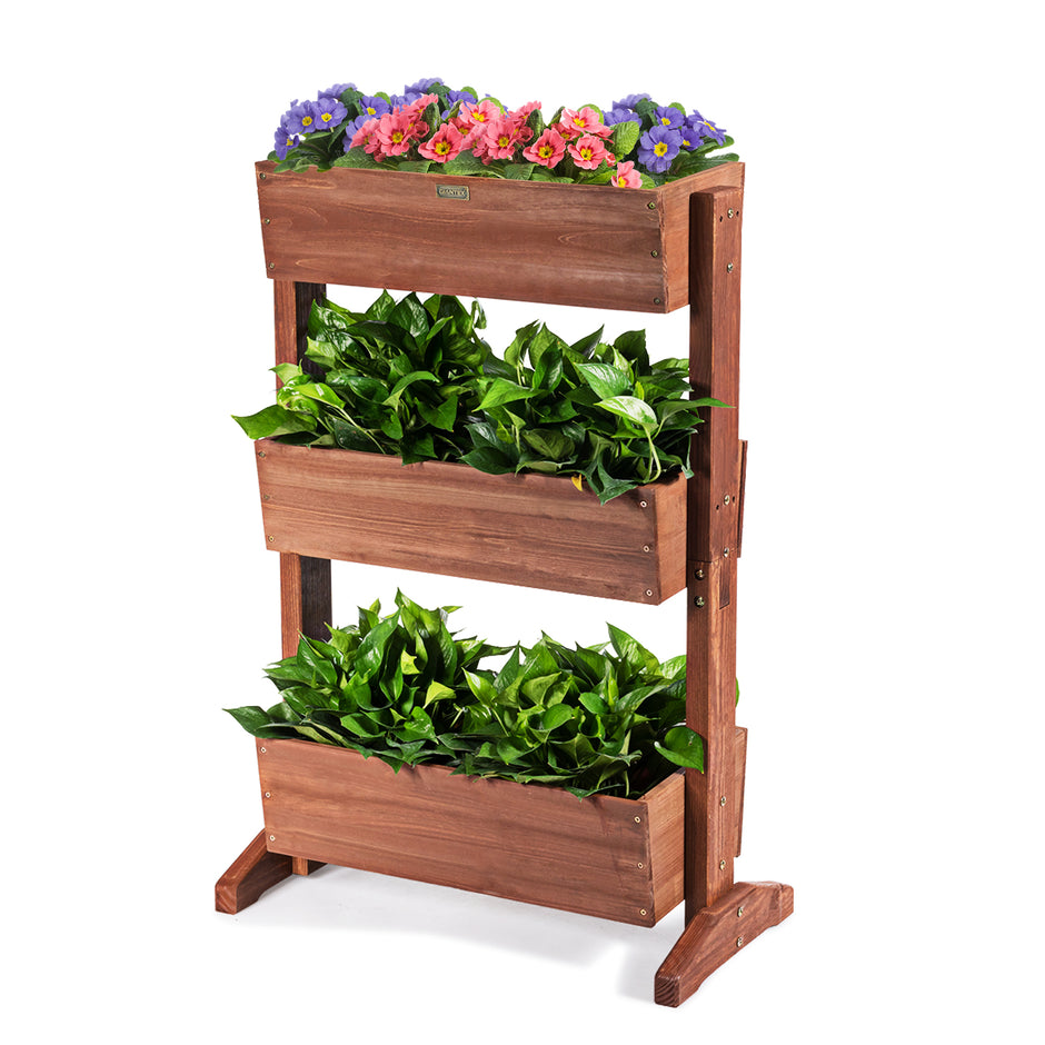 vånings – blomsterhylla i trä blomsterställ upphöjd bädd blomstertrappa – 3 3 71 x 38 x 105 cm – Brun