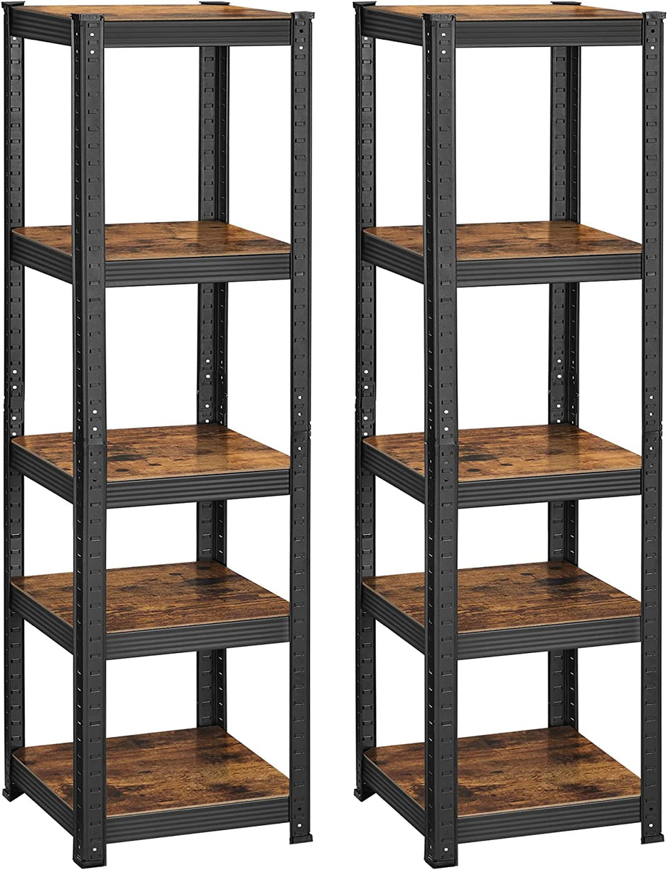Förvaringsställ – Set med 2 – 5 hyllor – Vintage brun-svart
