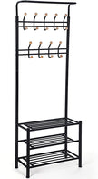 Klädställ med 18 krokar och 3 skoställ - stål - svart