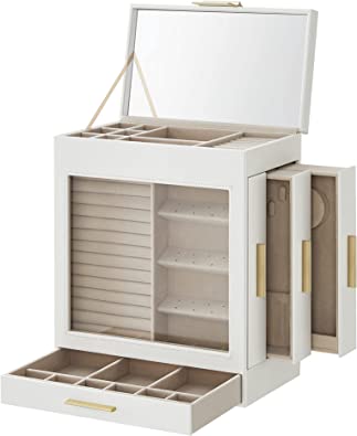 Smyckeskrin – Med glaslock och 5 nivåer – Vit
