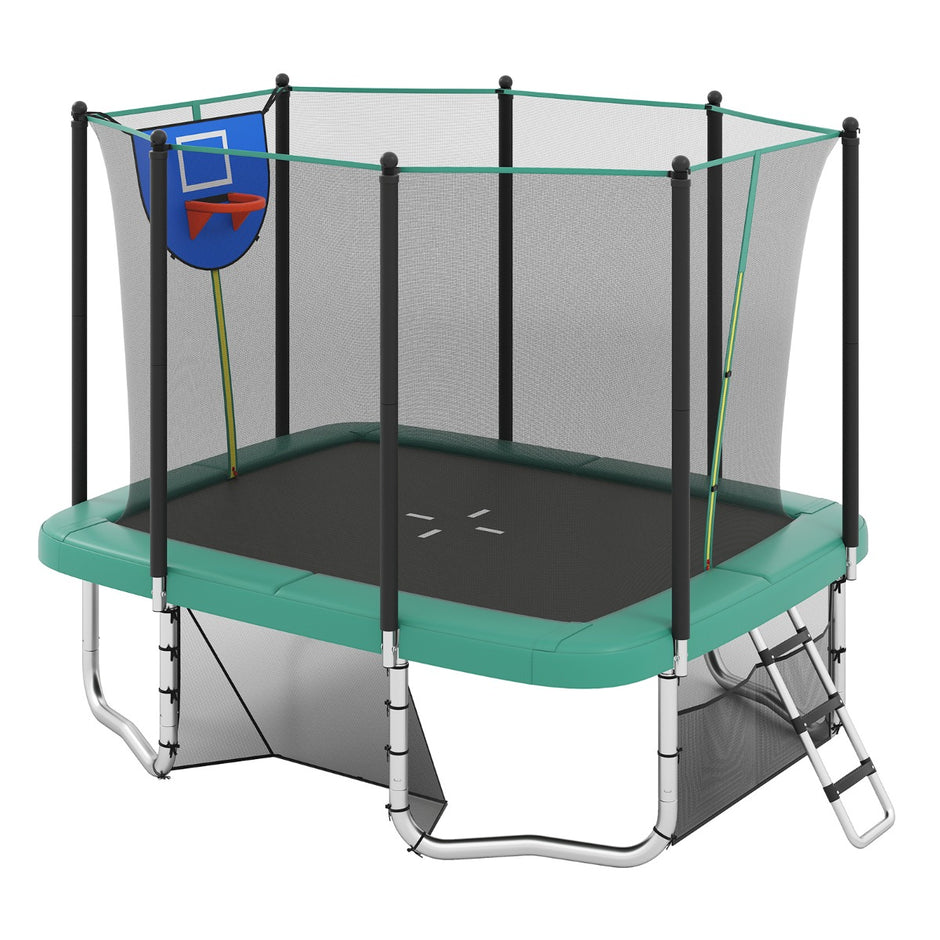 i – Rektangulärt Trampolin med Stege och Basketkorg Fotbollsmål – 3 1 – Grön