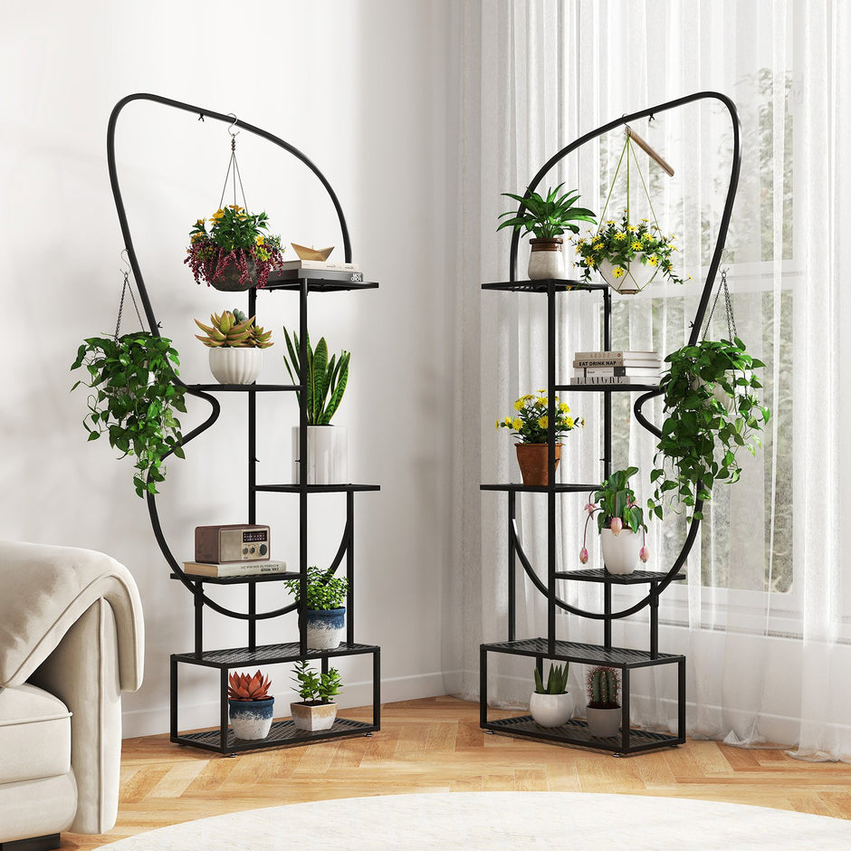 stegs – metall fjärilsformad växtställ med krokar blomhylla – 6 4 – Svart