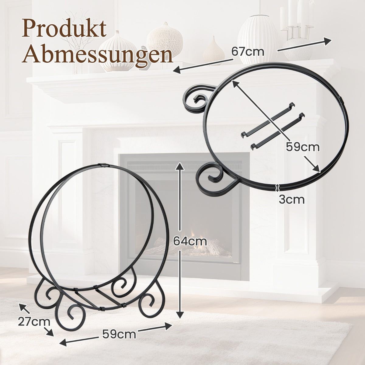 Vedställ – hopfällbart för inomhus och utomhus robust metall – 59 cm – Svart