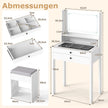 Sminkbord – med Kuddad Pall och Eluttag Färg LED Spegel Skönhetsbord – 3 – Vit