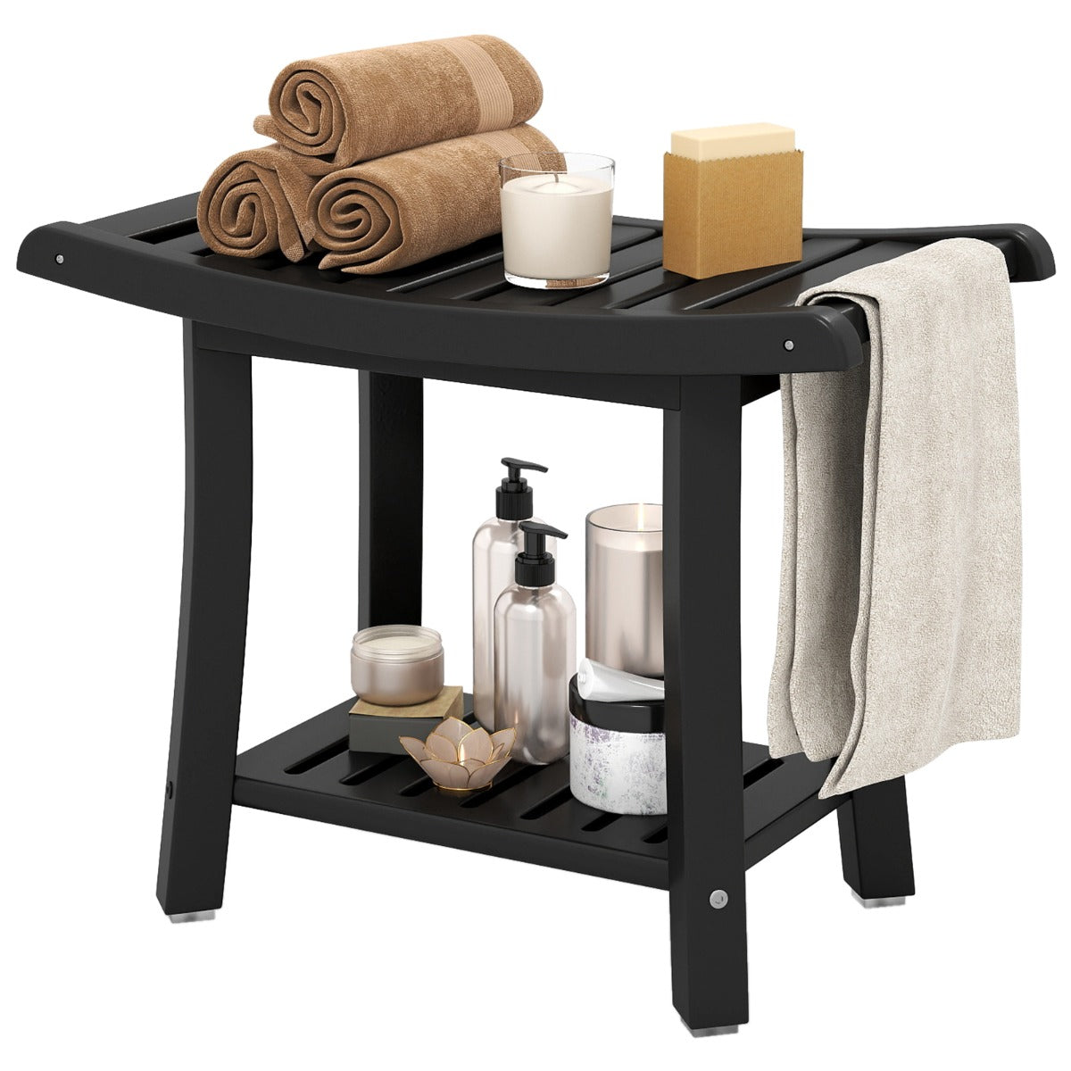 Duschbänk – Vattentät Duschpall med Böj Sits – 60,5 x 34 x 48 cm – Svart