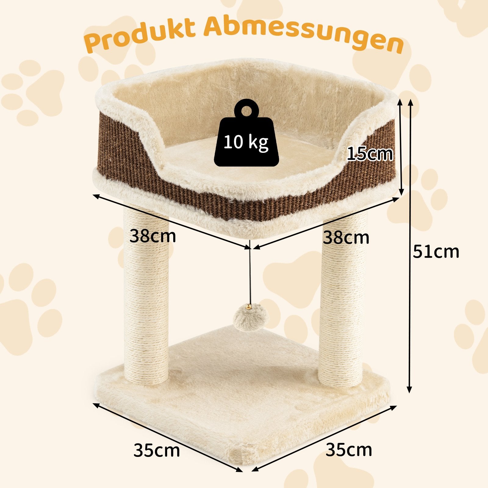 Liten – klösträd med plyschsits och boll sisal klöspelare kattträd – Beige