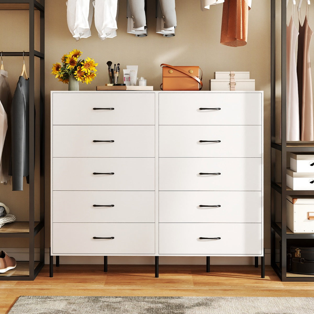 Låda – Byrå modern hög med Metallben – 5 – Vit