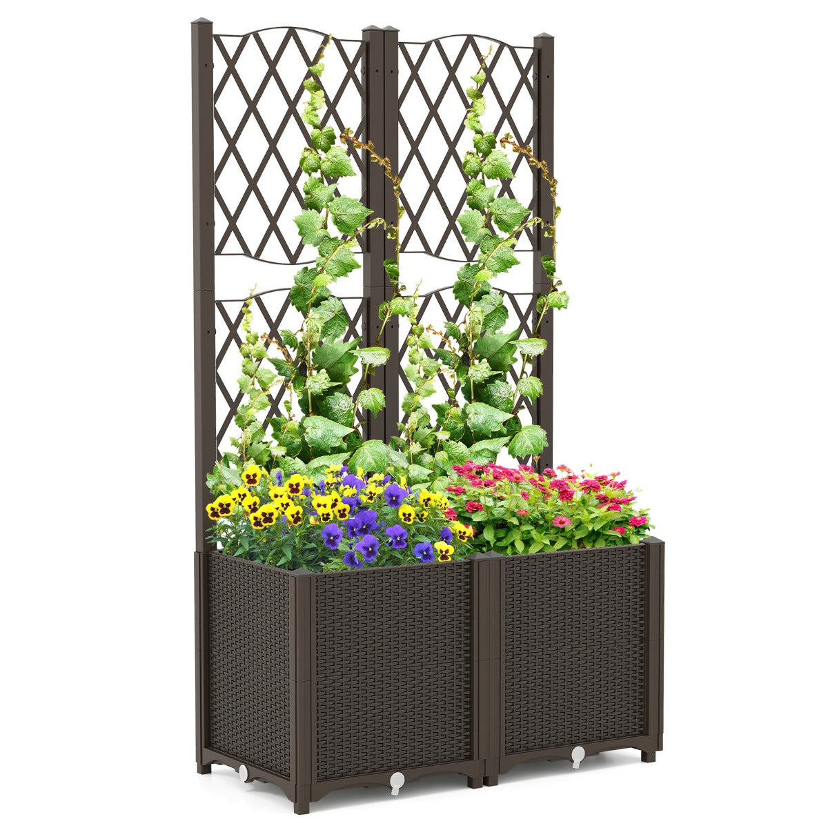 Blomlåda – med spaljé, planteringslåda för klätterväxter – 80 x 40 x 140 cm – Kaffe
