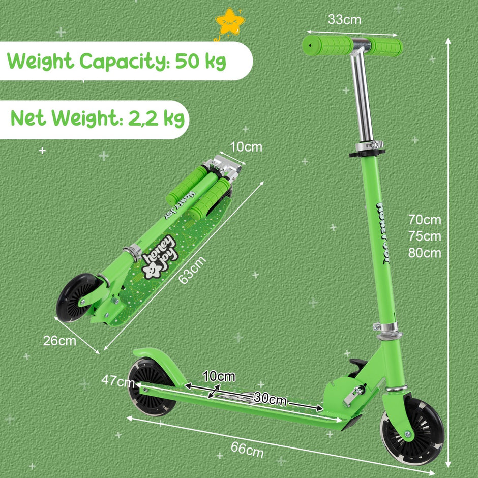 Barnscooter – med LED hjul och hopfällbart styre, höjdjusterbar sparkcykel – Grön
