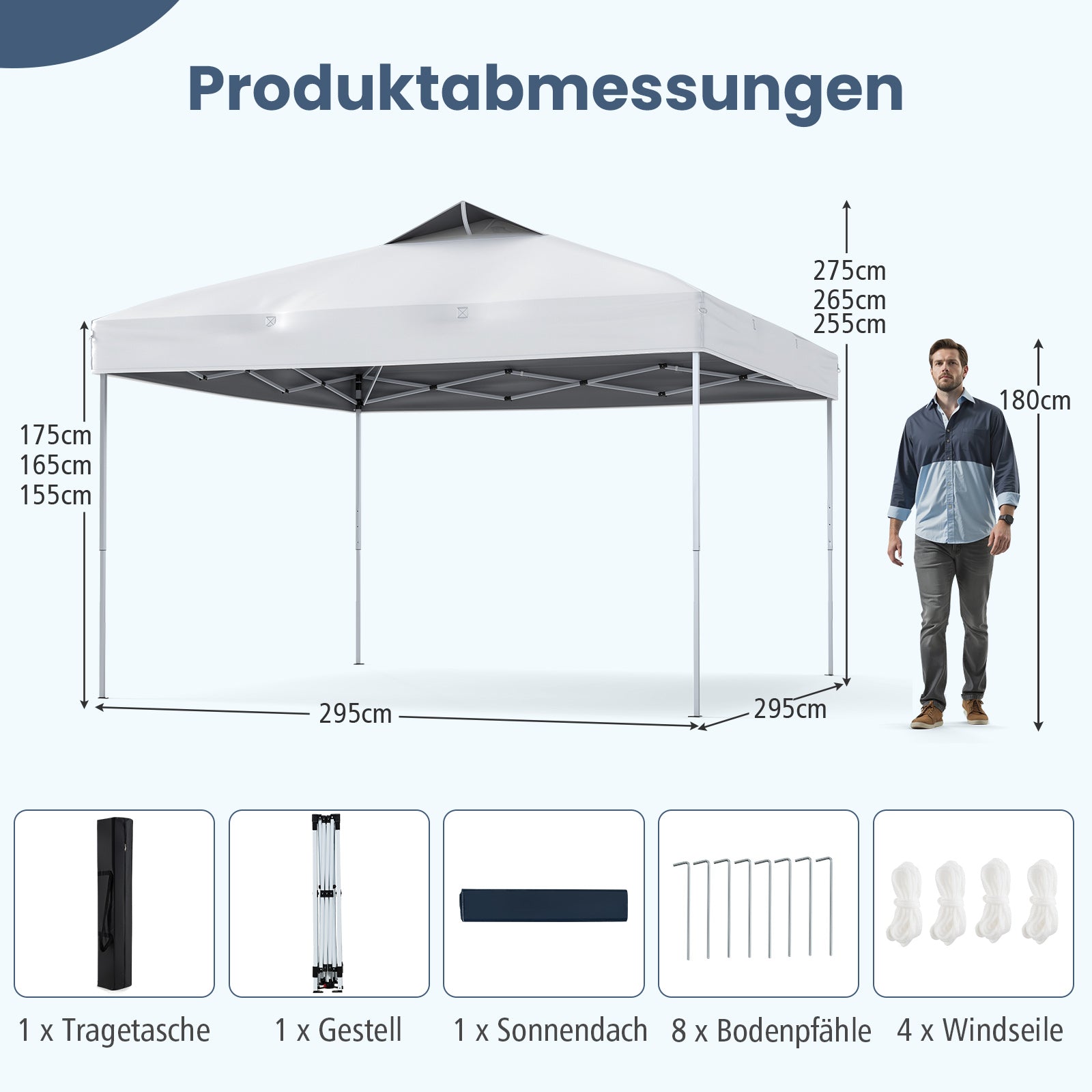 Paviljong – vattentät stabil UV skydd 50+ partytält fälltält – 3 x 3 m – Vit