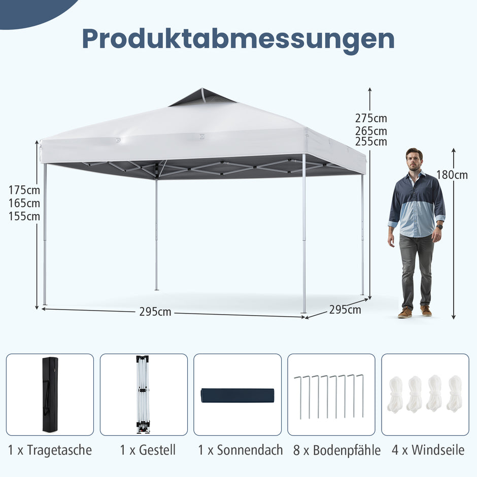 Paviljong – vattentät stabil UV skydd 50+ partytält fälltält – 3 x 3 m – Vit
