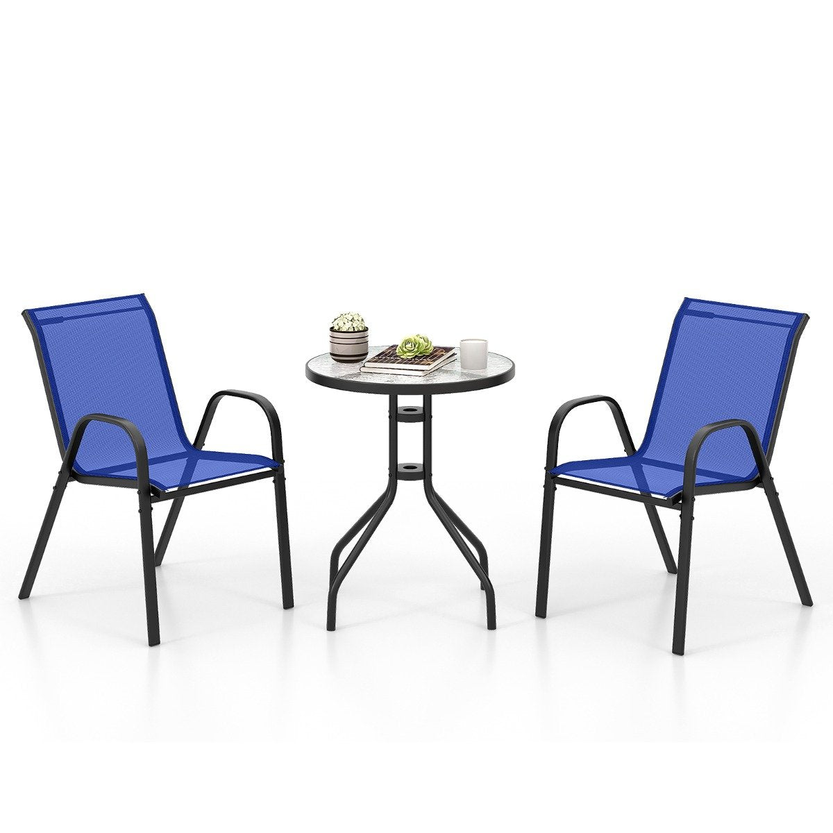 delat – balkongmöbelset bistroutbord med stapelbara stolar bistroset balkongset trädgårdset – 3 2 – Blå