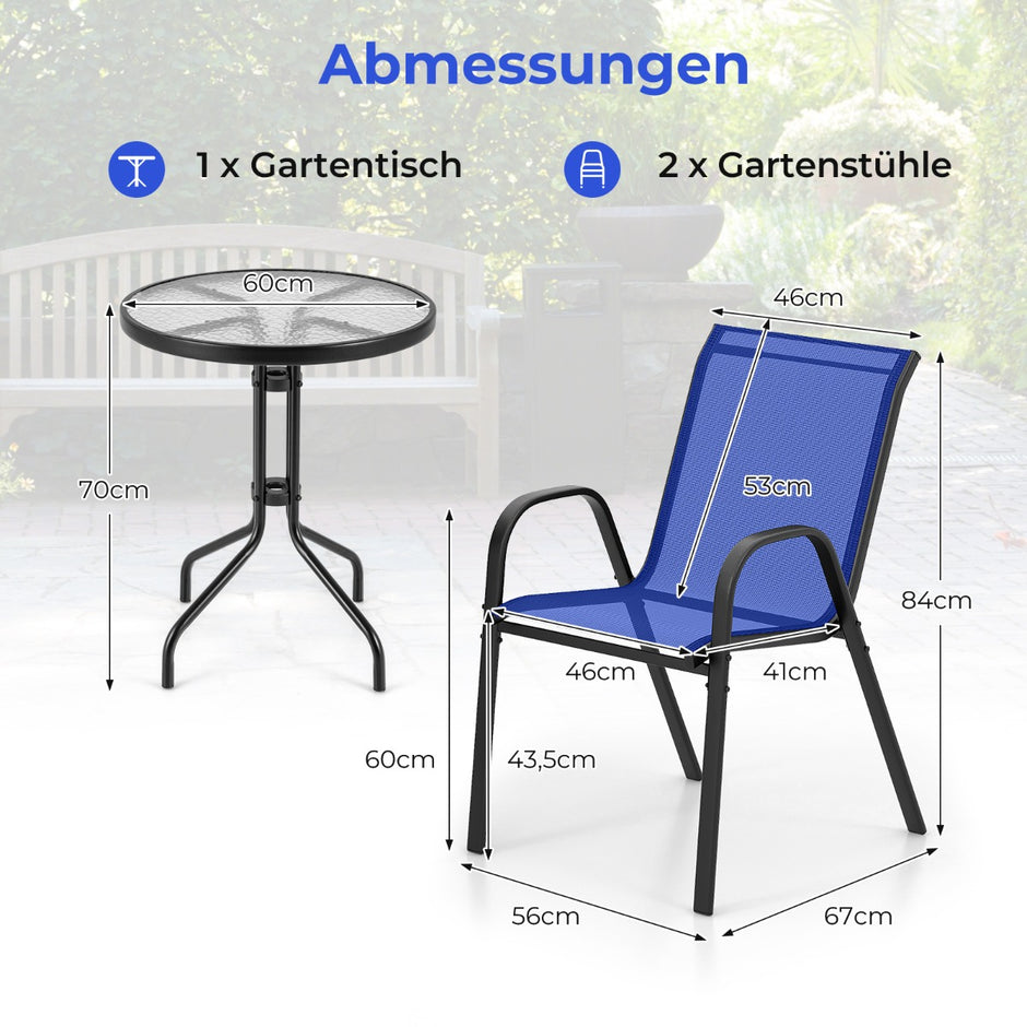 delat – balkongmöbelset bistroutbord med stapelbara stolar bistroset balkongset trädgårdset – 3 2 – Blå