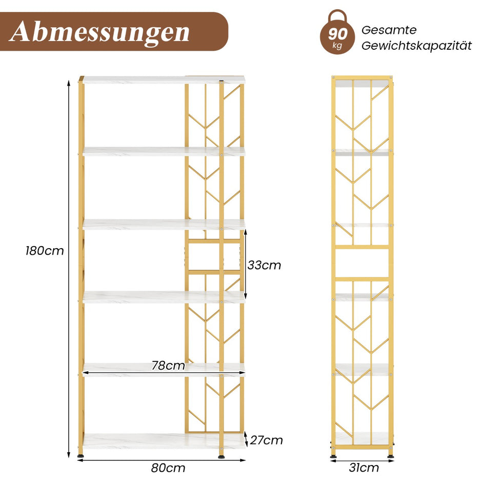 vånings – stående hylla med metallram Geometrisk – 6 80 x 31 x 180 cm – Vit