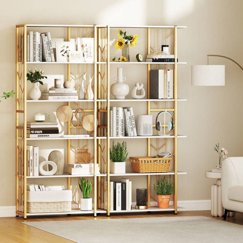 vånings – stående hylla med metallram Geometrisk – 6 80 x 31 x 180 cm – Vit
