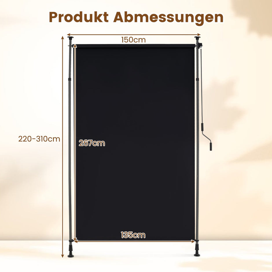 Utomhus – vertikalmarkis höjdjusterbar och utdragbar – 150 x 220-310 cm – Svart